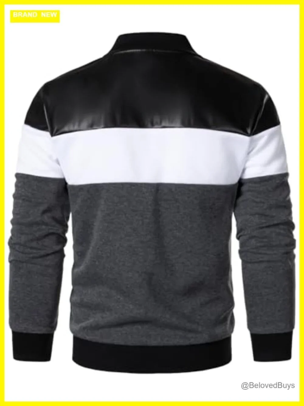 Men's Lightweight Bomber Jacket Faux Leather Color Block Zipper Coat